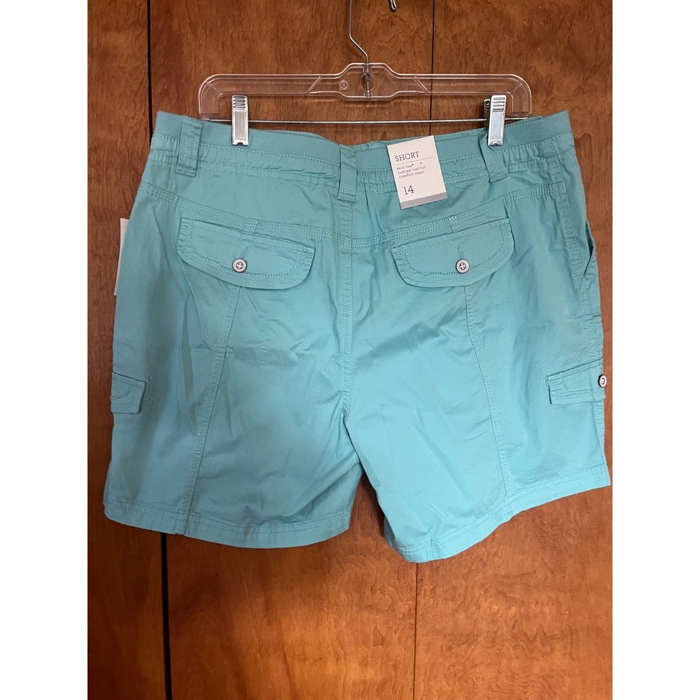Coastal Utility Casual Style & Co Mid Rise Cargo Shorts Aqua Brook SZ 14 NWT - Picture 4 of 8
